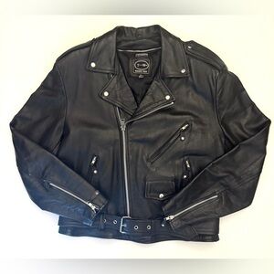 Tannery West Men’s Vintage Black 100 % Leather Moto Jacket Size- Large